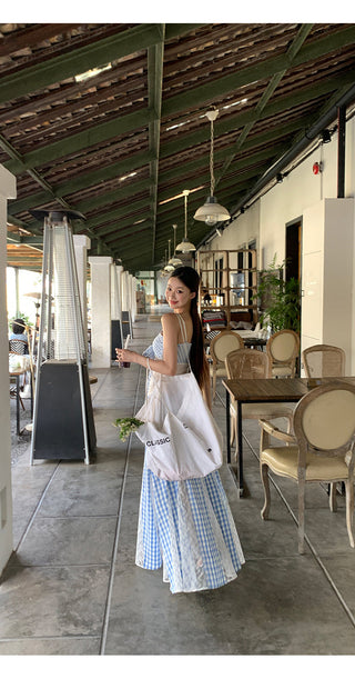 blue plaid skirt