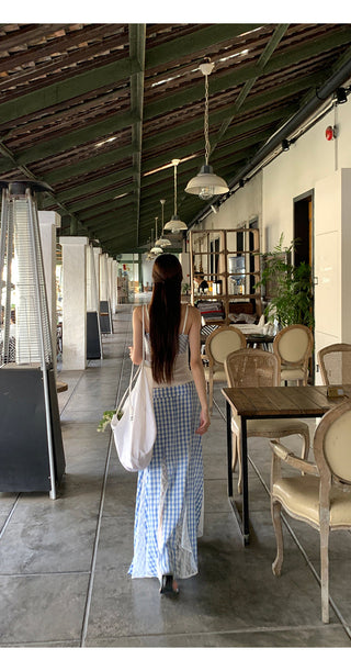 blue plaid skirt