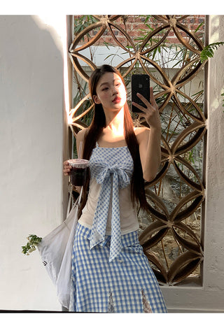 blue plaid skirt