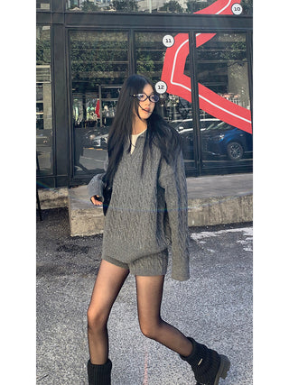 gray sweater shorts set