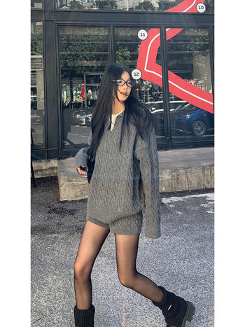 gray sweater shorts set