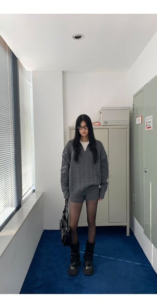 gray sweater shorts set
