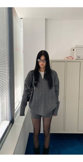 gray sweater shorts set