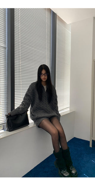 gray sweater shorts set