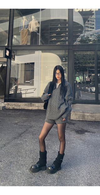 gray sweater shorts set