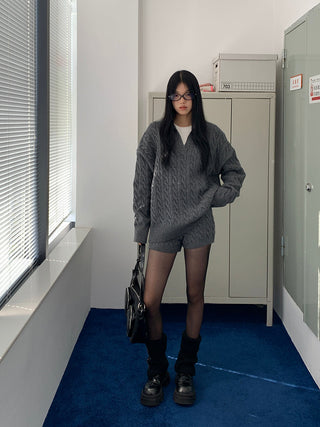 gray sweater shorts set