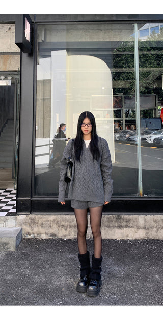 gray sweater shorts set