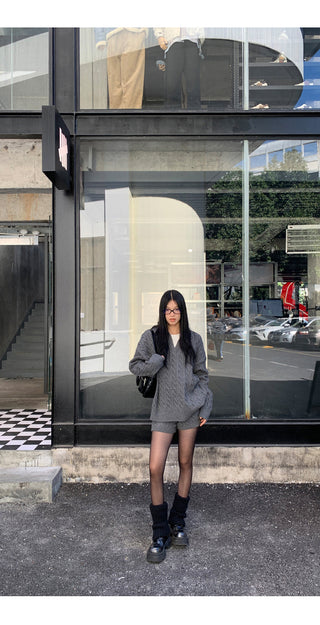 gray sweater shorts set
