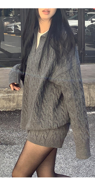gray sweater shorts set