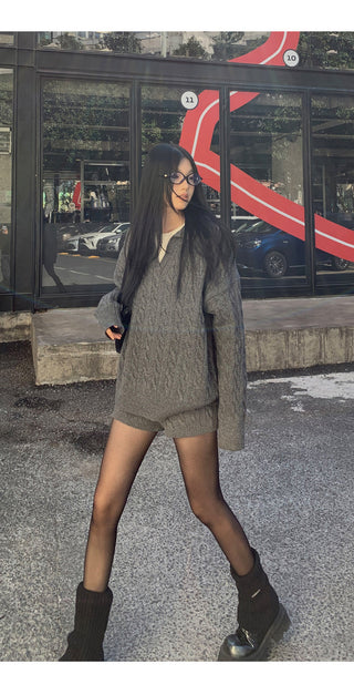 gray sweater shorts set