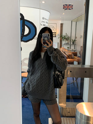 gray sweater shorts set