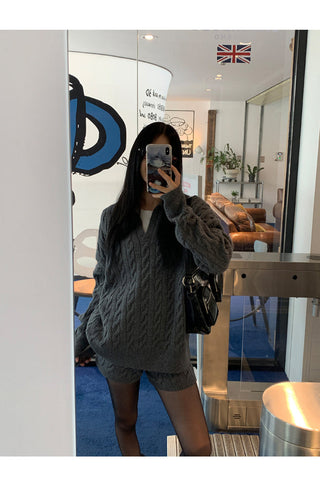 gray sweater shorts set