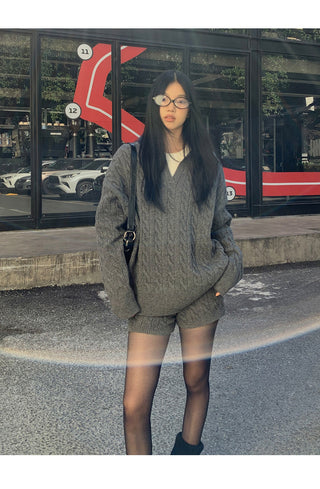 gray sweater shorts set