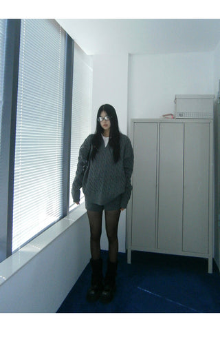 gray sweater shorts set