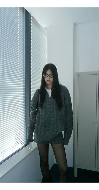 gray sweater shorts set