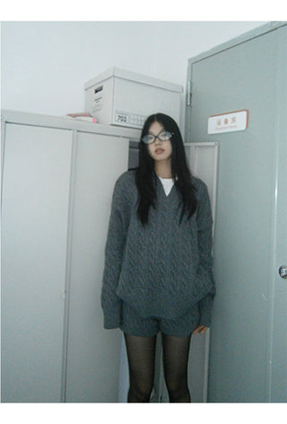 gray sweater shorts set