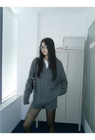 gray sweater shorts set