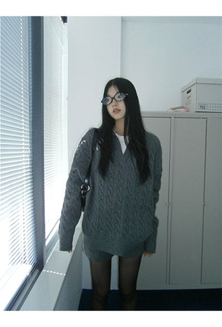 gray sweater shorts set