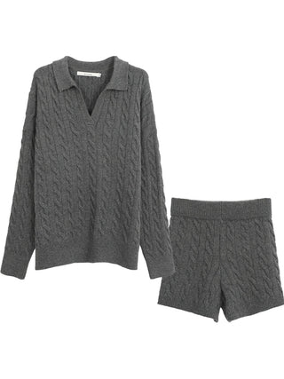 gray sweater shorts set
