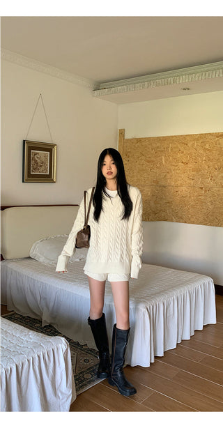 gray sweater shorts set