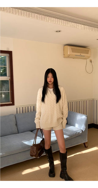 gray sweater shorts set