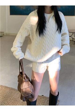 gray sweater shorts set