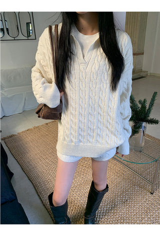 gray sweater shorts set