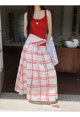 red pattern skirt