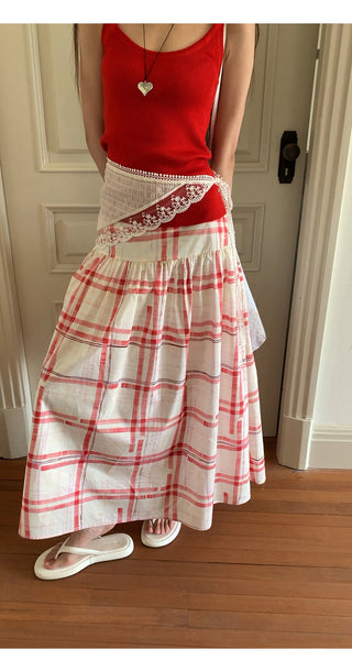 red pattern skirt