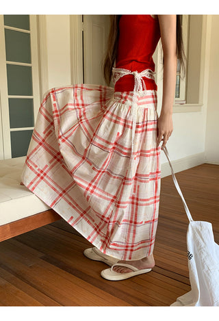 red pattern skirt