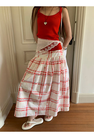 red pattern skirt