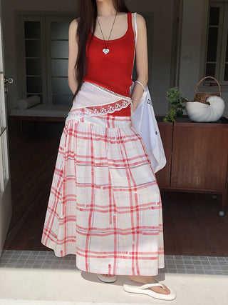 red pattern skirt