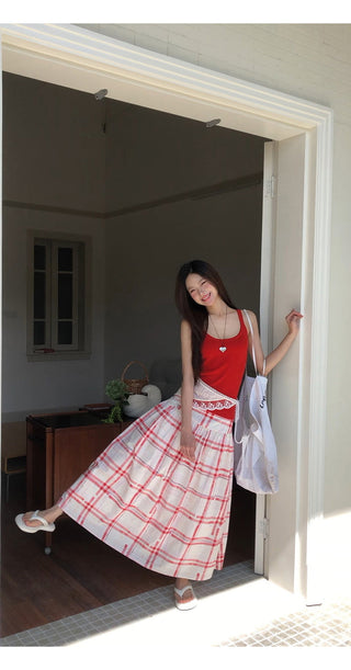 red pattern skirt