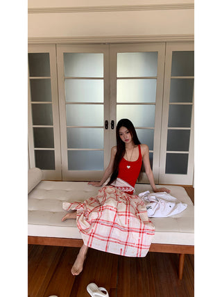 red pattern skirt