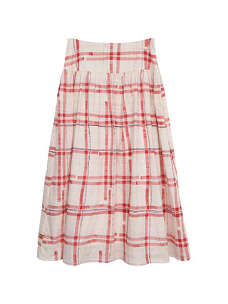 red pattern skirt