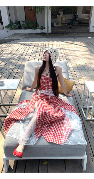 red grid dress