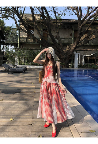 red grid dress