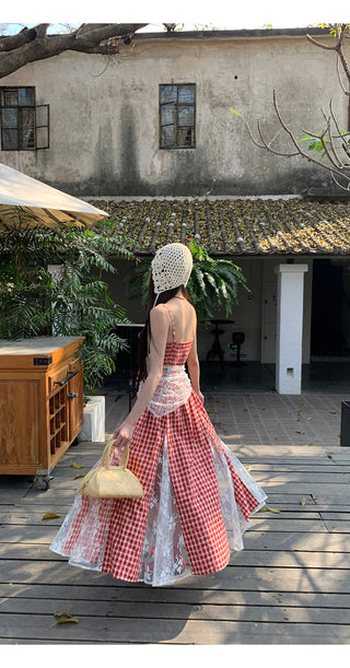 red grid dress