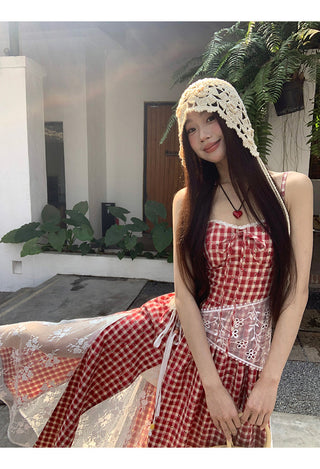 red grid dress