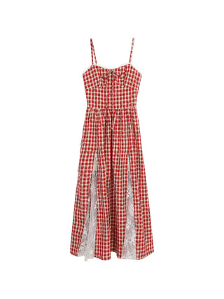red grid dress
