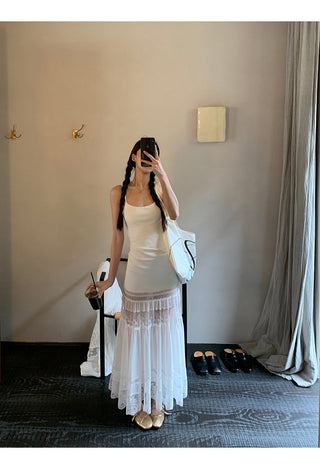 white suspender tulle dress