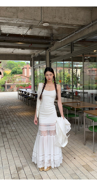 white suspender tulle dress