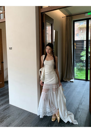 white suspender tulle dress