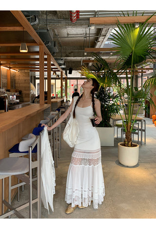 white suspender tulle dress