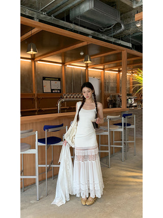white suspender tulle dress