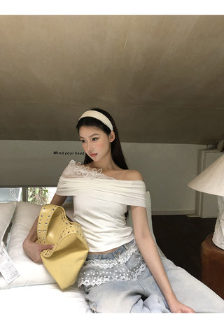 white off-shoulder tee