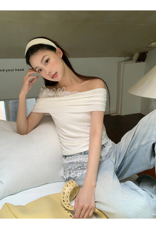 white off-shoulder tee