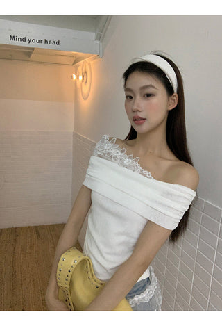 white off-shoulder tee