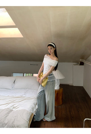 white off-shoulder tee