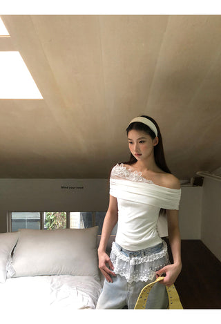 white off-shoulder tee